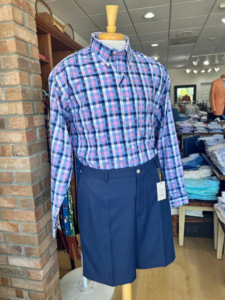 Wrinkle Free Button Down - Blue Multi and Pink Plaid