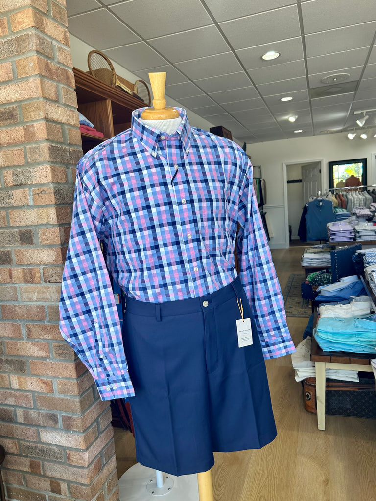 Wrinkle Free Button Down - Blue Multi and Pink Plaid