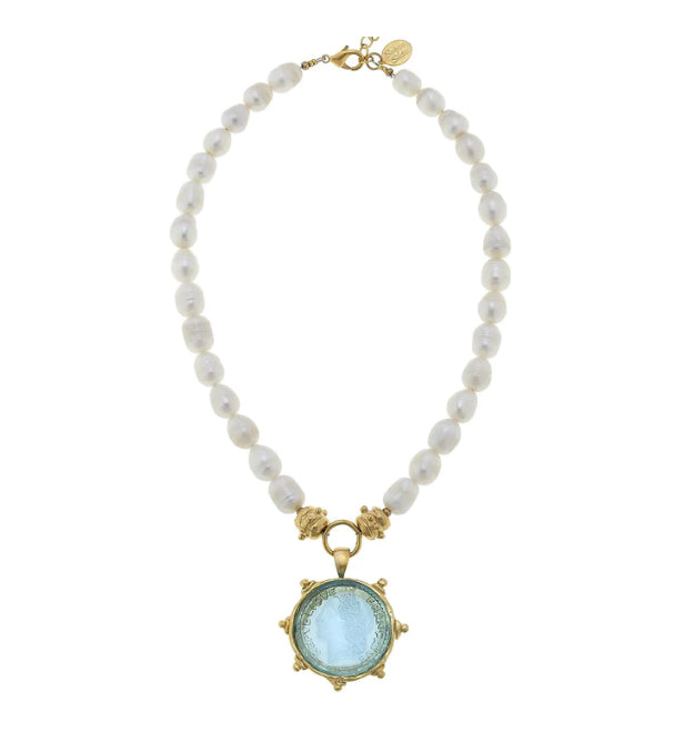 Susan Shaw Venetian Glass Coin Pearl Necklace