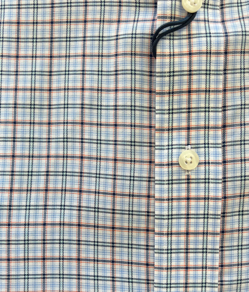 Wrinkle-Free Button Down - Blue Tattersall w/orange