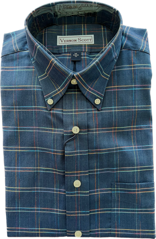 Wrinkle-Free Button Down - Deep Blue Chambray Multi Tattersall