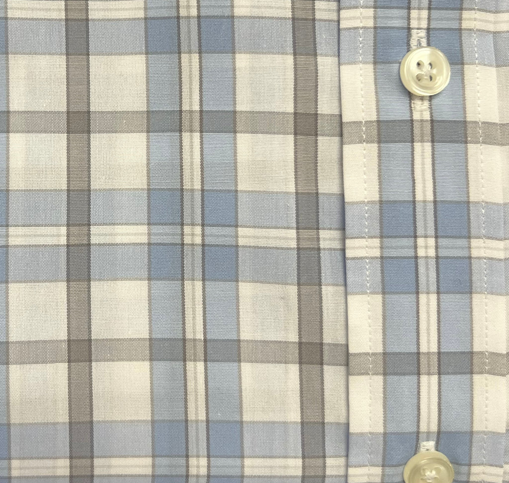 Wrinkle-Free Button Down - Blue/Taupe Windowpane