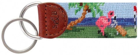 Fairway Flamingoes Needlepoint Key Fob
