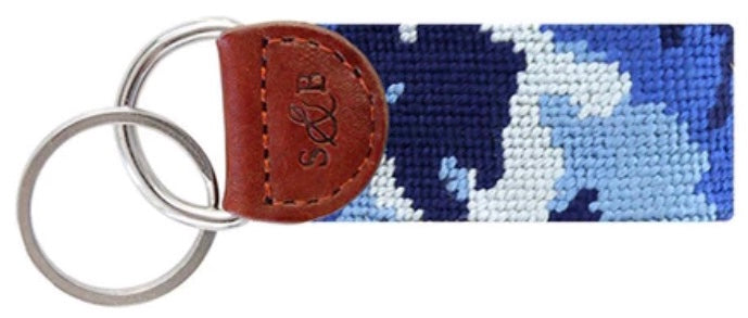 Blue Camo Needlepoint Key Fob