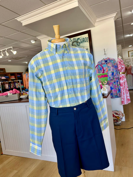 Wrinkle-Free Button Down - Blue/Yellow Glen Plaid