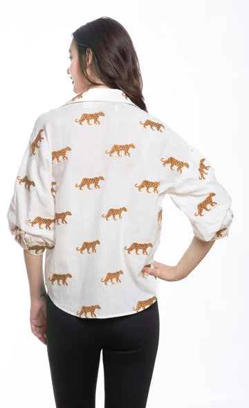 Dizzy Lizzie Milana Embroidered Cheetah Blouse