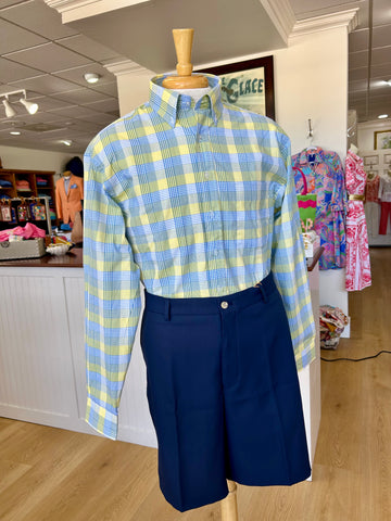 Wrinkle-Free Button Down - Blue/Yellow Glen Plaid