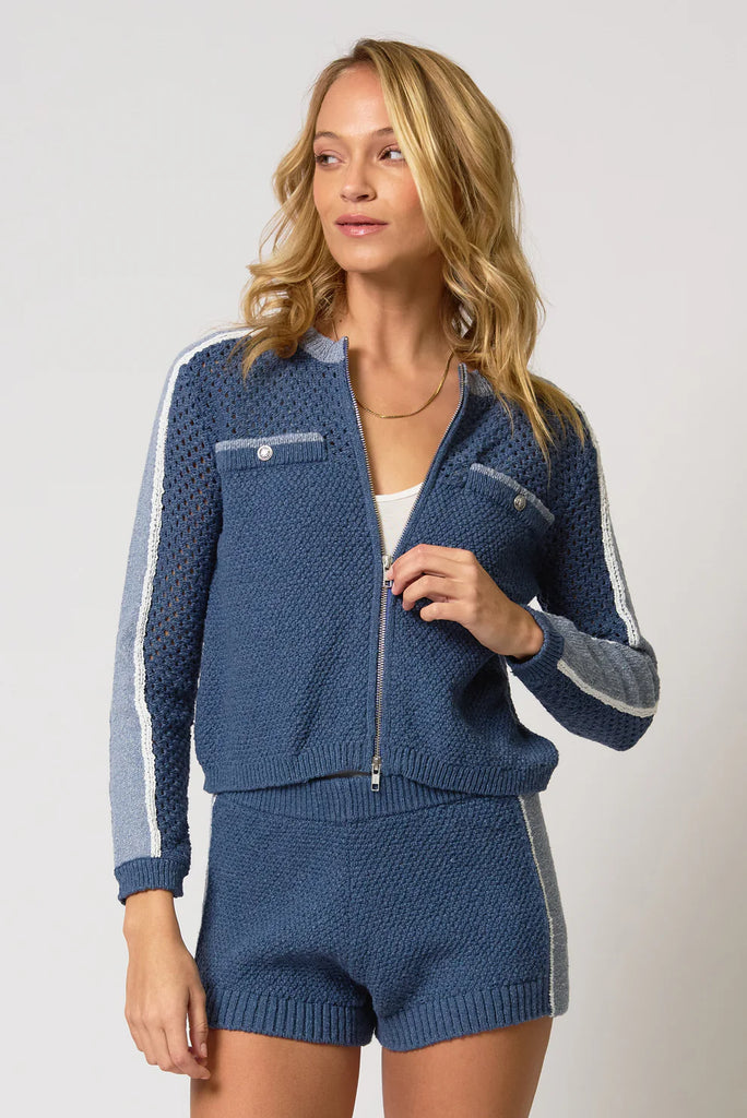 Central Park West Raya Mixed Stitch Zip Cardigan