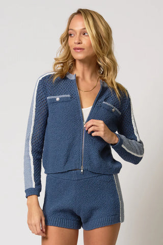 Central Park West Raya Mixed Stitch Zip Cardigan
