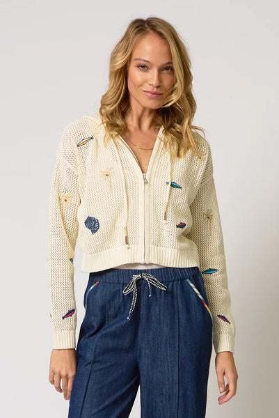 Central Park West Eden Palm Tree Mesh Cardigan