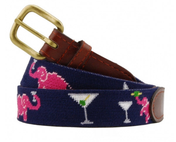 Elephant Martini Needlepoint Belt