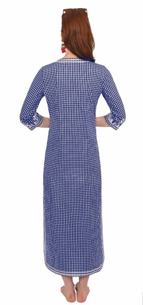 Reef Caftan in Navy and White Gingham