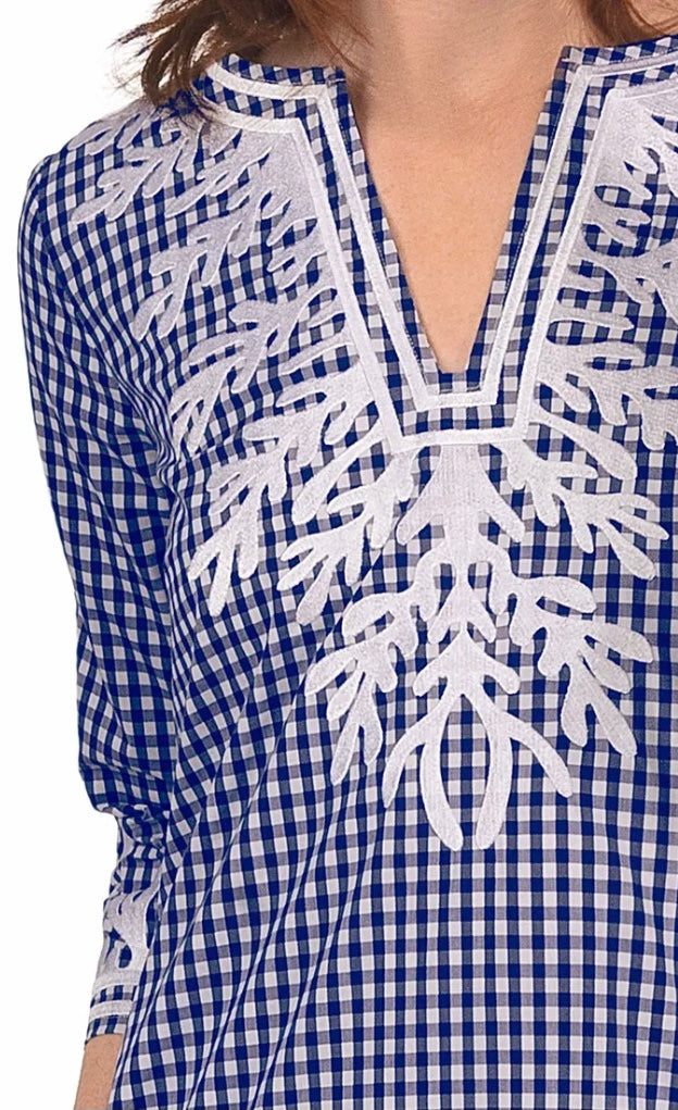 Reef Caftan in Navy and White Gingham