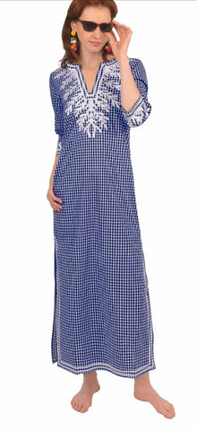 Reef Caftan in Navy and White Gingham