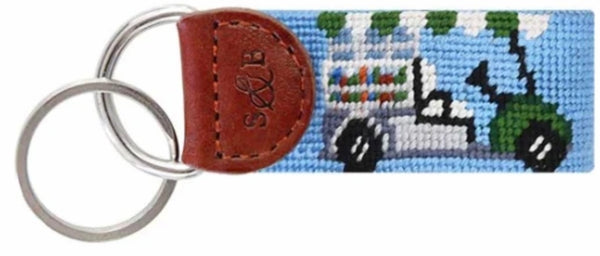 Beverage Cart Needlepoint Key Fob