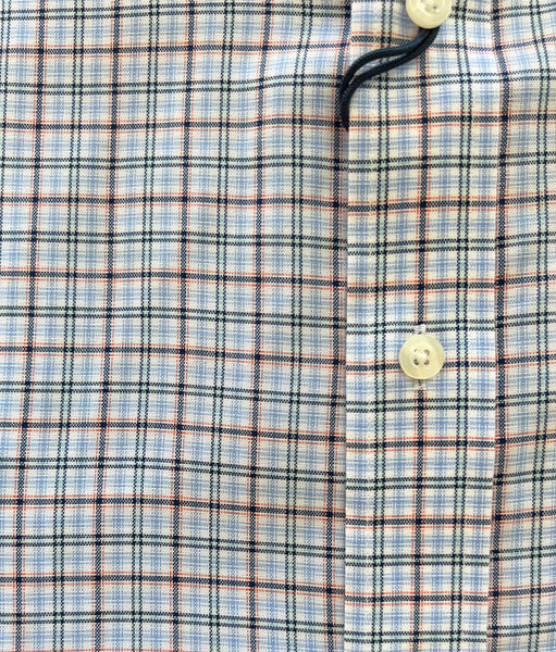 Wrinkle-Free Button Down - Blue Tattersall w/orange