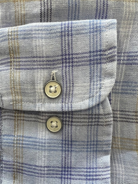 Linen Button down Shirt - shaded iliac plaid