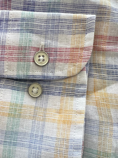 Linen Button down Shirt - muted primary plaid