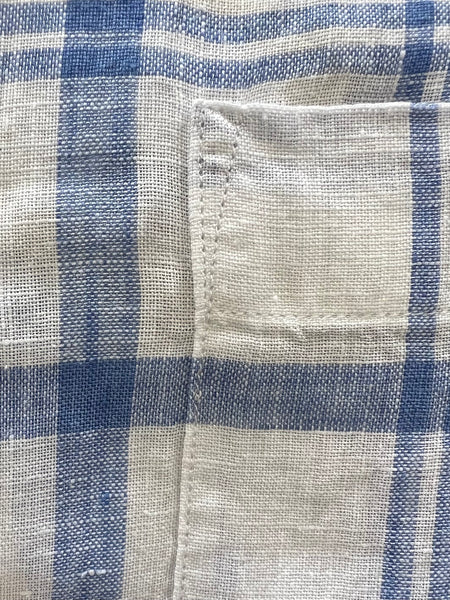 Linen Spread Collar Shirt - Blue Windowpane