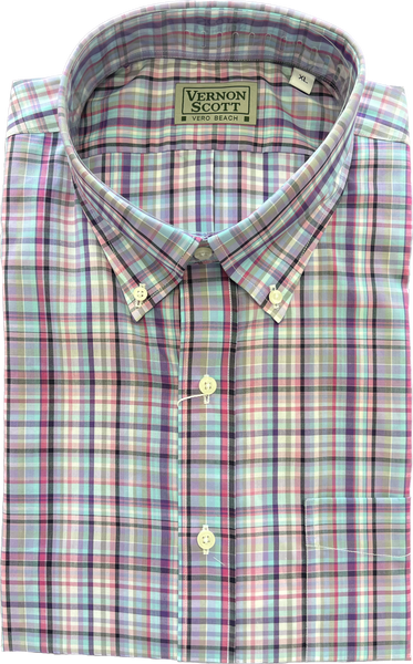 Wrinkle Free Button Down - purple-multi plaid