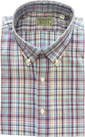 Wrinkle Free Button Down - purple-multi plaid
