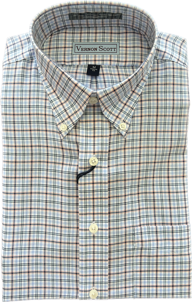 Wrinkle-Free Button Down - Blue Tattersall w/orange