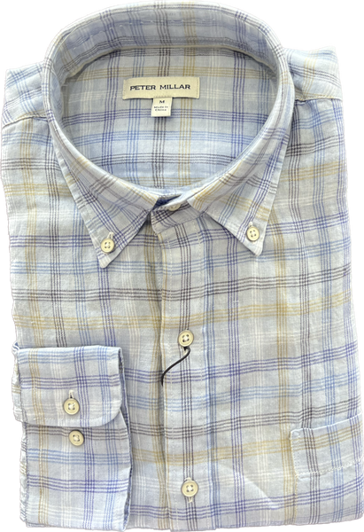 Linen Button down Shirt - shaded iliac plaid