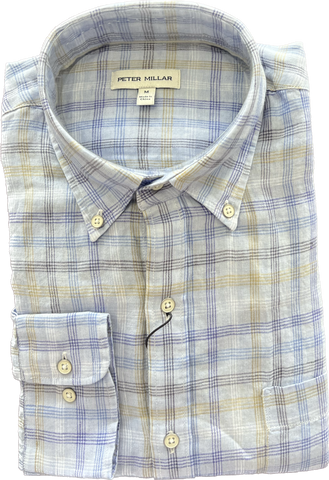 Linen Button down Shirt - shaded iliac plaid