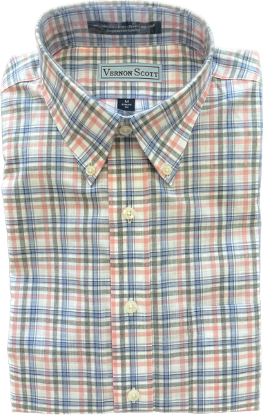 Wrinkle Free Button Down - slubby pink/blue/gray windowpane