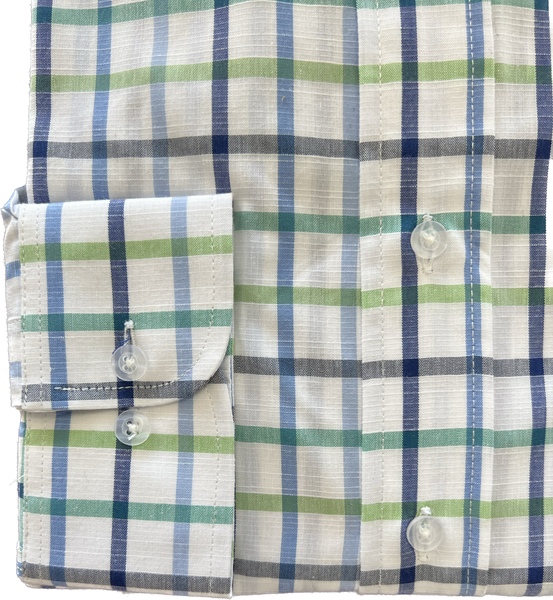Wrinkle-Free Button Down - Large Blue/Green Windowpane