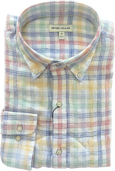 Linen Button down Shirt - muted primary plaid