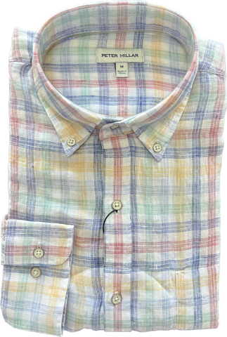 Linen Button down Shirt - muted primary plaid