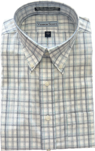 Wrinkle Free Button Down - slubby blue/gray windowpane