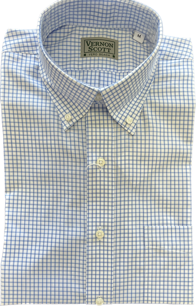 Wrinkle Free Button Down - small blue windowpane             MULTIPLE COLORS