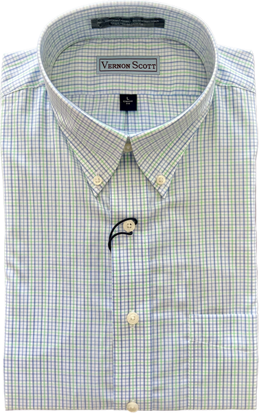 Wrinkle-Free Button Down - Blue and Green Tattersall