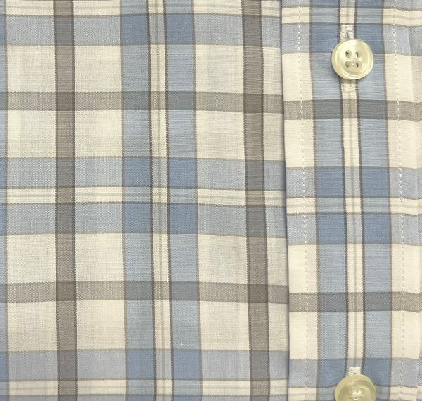 Wrinkle-Free Button Down - Blue/Taupe Windowpane