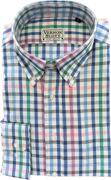 Wrinkle Free Button Down - Bright Multicolor Plaids             MULTIPLE COLORS