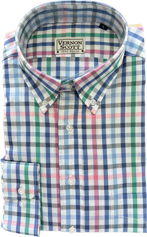 Wrinkle Free Button Down - Bright Multicolor Plaids             MULTIPLE COLORS