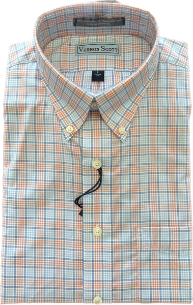 Wrinkle Free Button Down - orange and blue tattersall