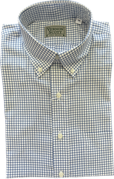 Wrinkle Free Button Down - small blue windowpane             MULTIPLE COLORS