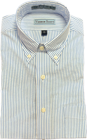 Wrinkle-Free Button Down - Blue Seersucker Stripe