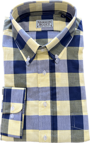 Wrinkle Free Button Down - Yellow/Blue Buffalo Plaid