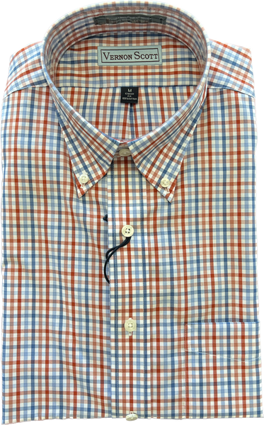 Wrinkle Free Button Down - orange and blue plaid