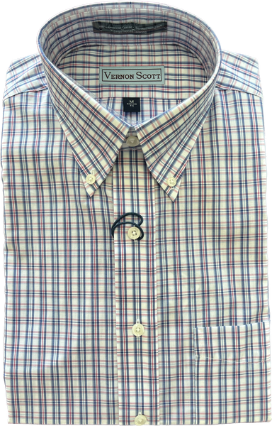 Wrinkle Free Button Down - red/white/blue plaid