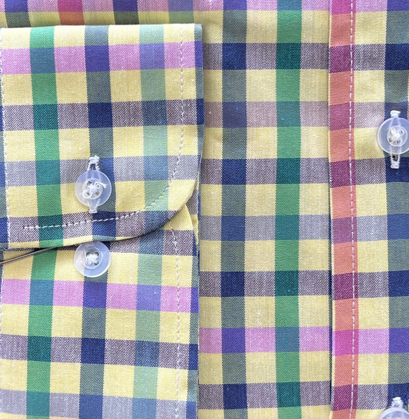 Wrinkle Free Button Down - Bright Multicolor Plaids             MULTIPLE COLORS