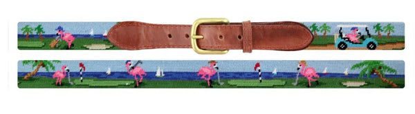 Fairway Flamingos Needlepoint Belt