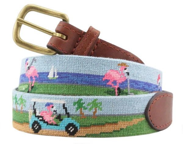 Fairway Flamingos Needlepoint Belt