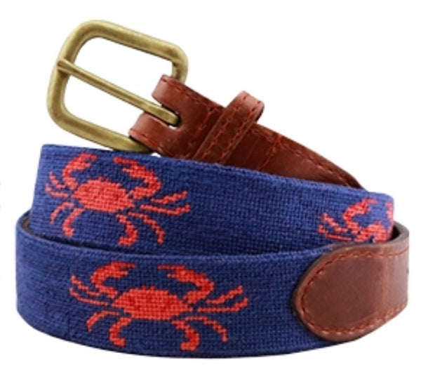 Coral Crab Needlepoint Belt