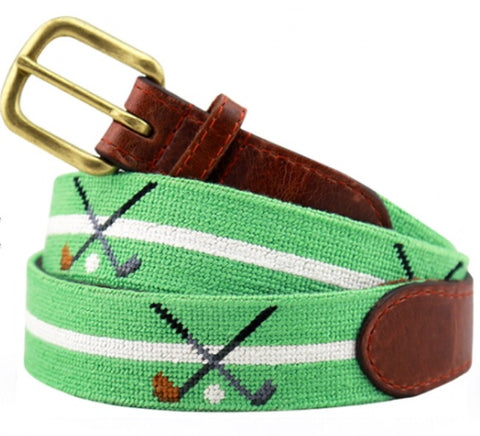 Crossed Clubs Needlepoint Belt