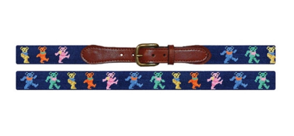 Dancing Bears Navy Needlepoint Belt